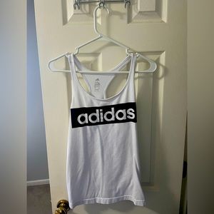 WHITE ADIDAS TANK TOP. COTTON LIKE MATERIAL. SIZE MEDIUM